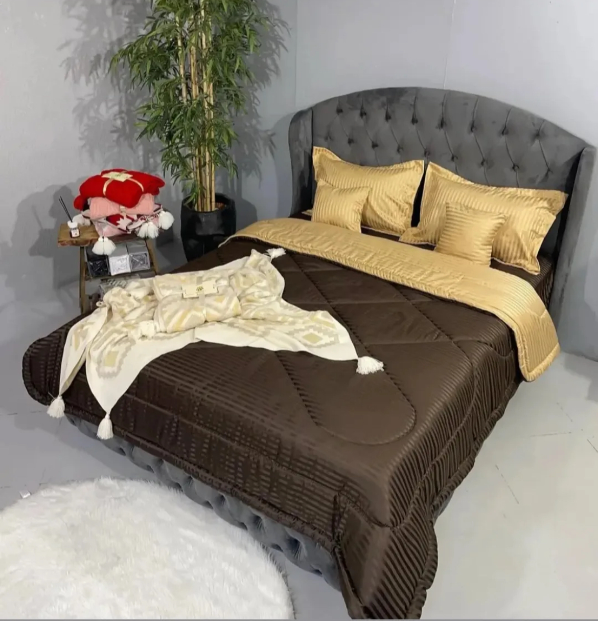 سرویس روتختی دو رنگ هتلی ساده رنگ ( کرم - قهوه ای)