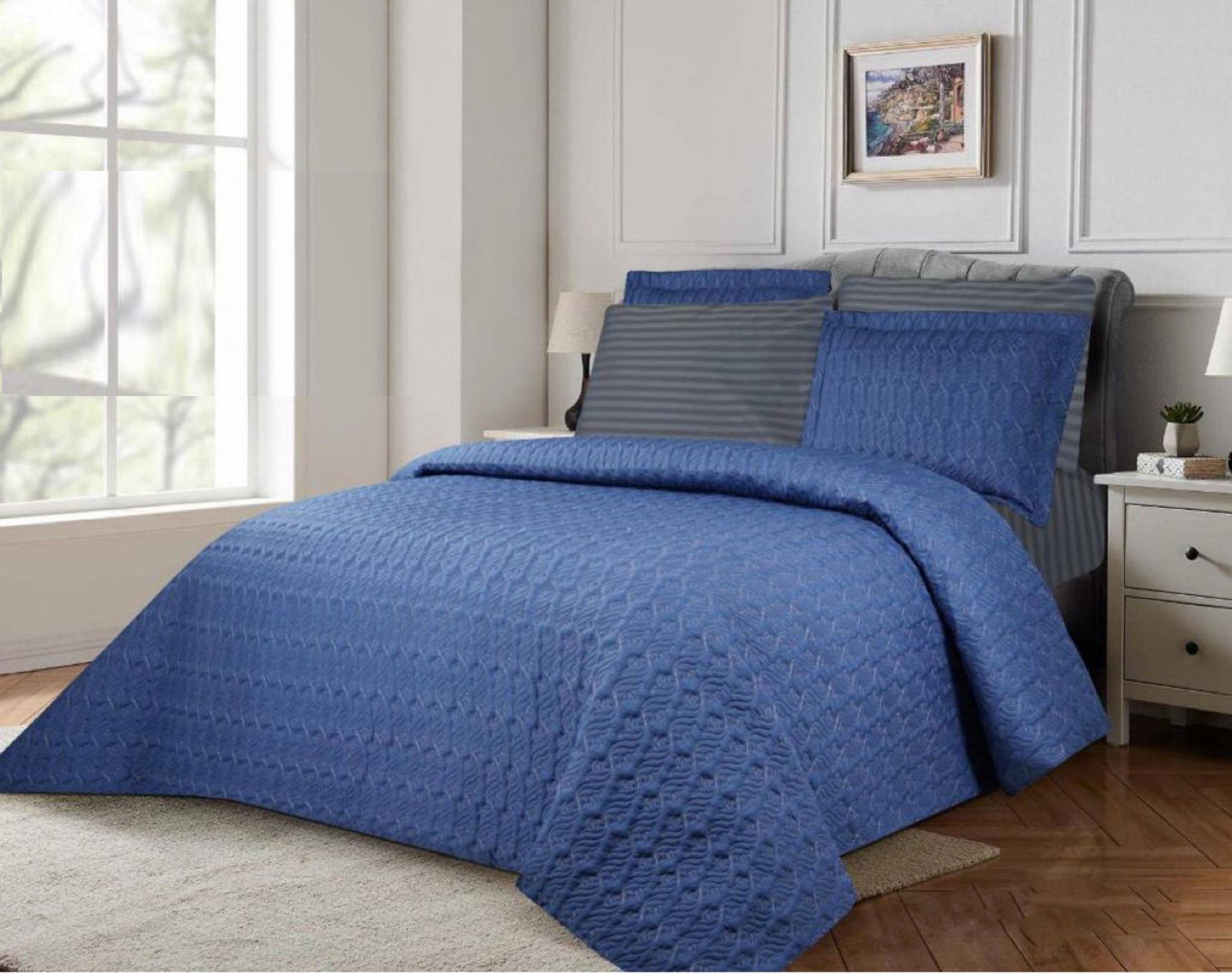 سرویس روتختی عروس لامیسون کاردلن مدل Merian رنگ آبی دو نفره (کینگ) 7 تکه