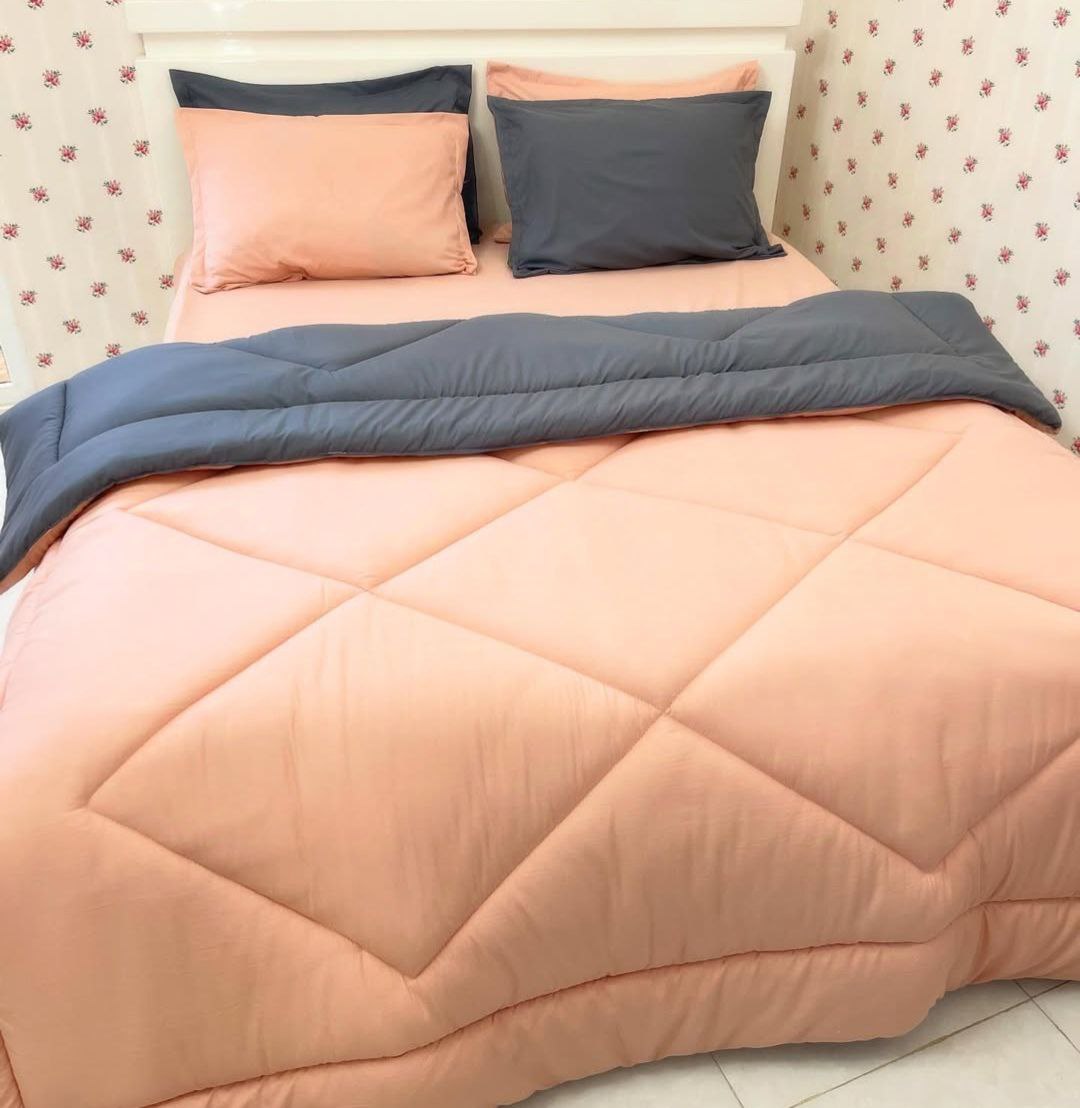 سرویس روتختی ساده (نخ پنبه)گلبه ای- طوسی